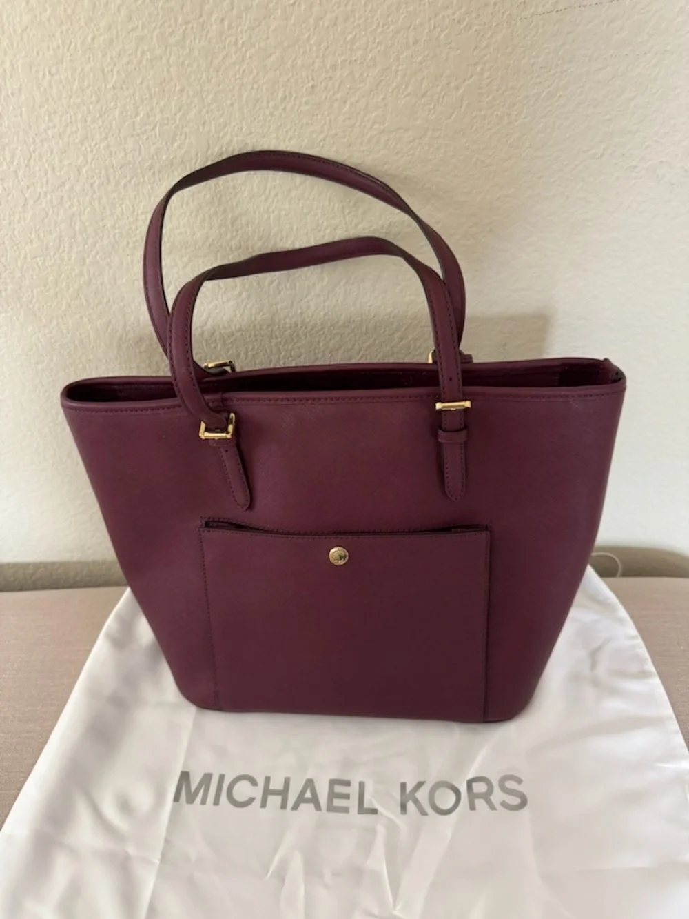 Michael Kors Wine Saffiano Leather Tote - Picture 1 of 3